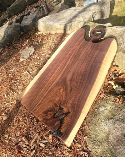 Large walnut serving board w gold