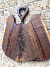 Load image into Gallery viewer, Walnut Heart Handle Serving Board (red/purp)