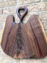 Load image into Gallery viewer, Walnut Heart Handle Serving Board (red/purp)