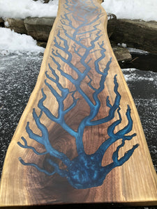 Blue epoxy engraved charcuterie board