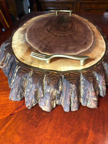 walnut serving board with cutlery handles