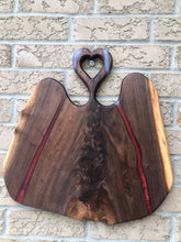 Load image into Gallery viewer, Walnut Heart Handle Serving Board (red/purp)